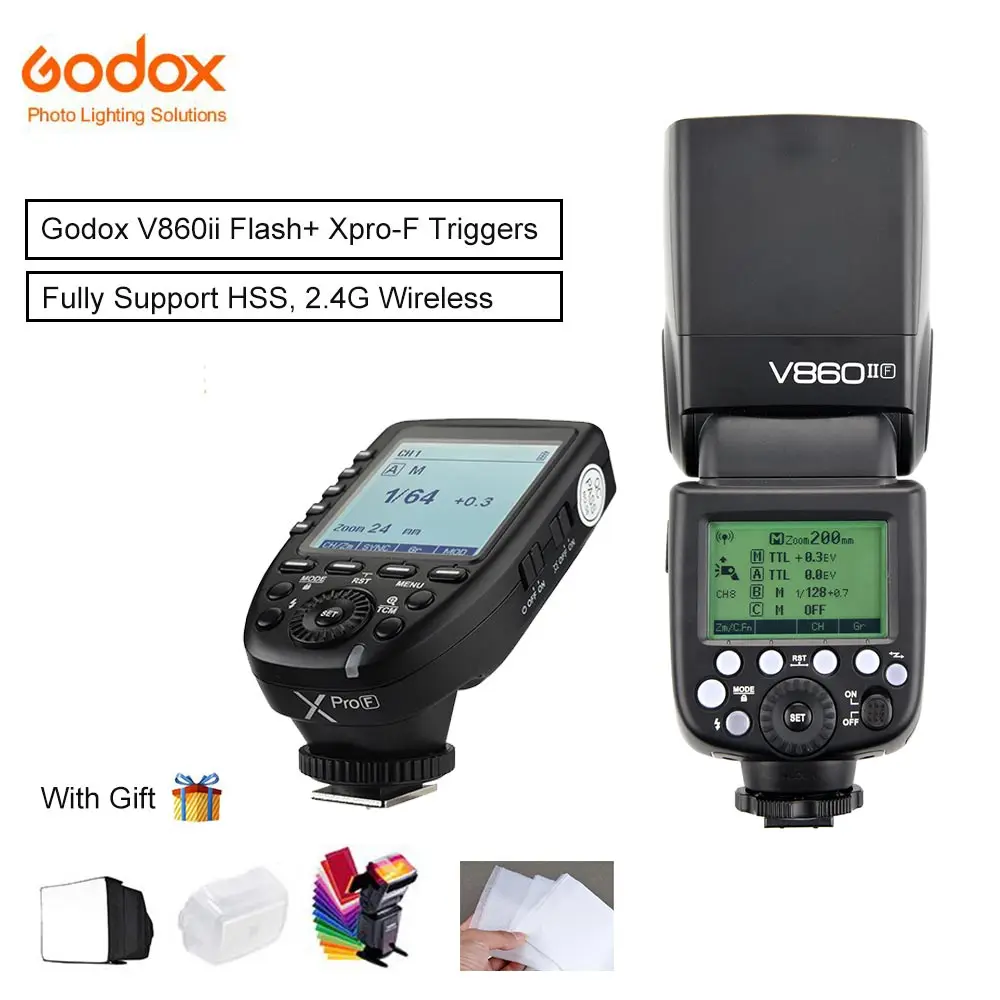 

Godox V860ii V860ii-F with VB18 Battery Camera Speedlite Flash +Xpro TTL HSS Xpro-F Transmitter Triggers For Fujifilm Cameras