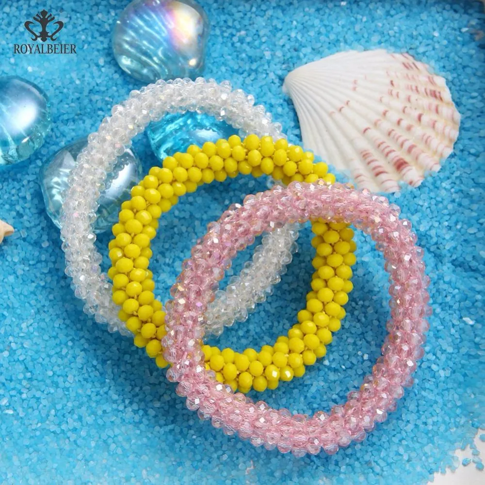 ROYALBEIER Glass Beads Bracelet Trendy Elastic Bracelets Colorful Charms Chic Stretch Elastic Hair Rope Bracelet Women Jewelry