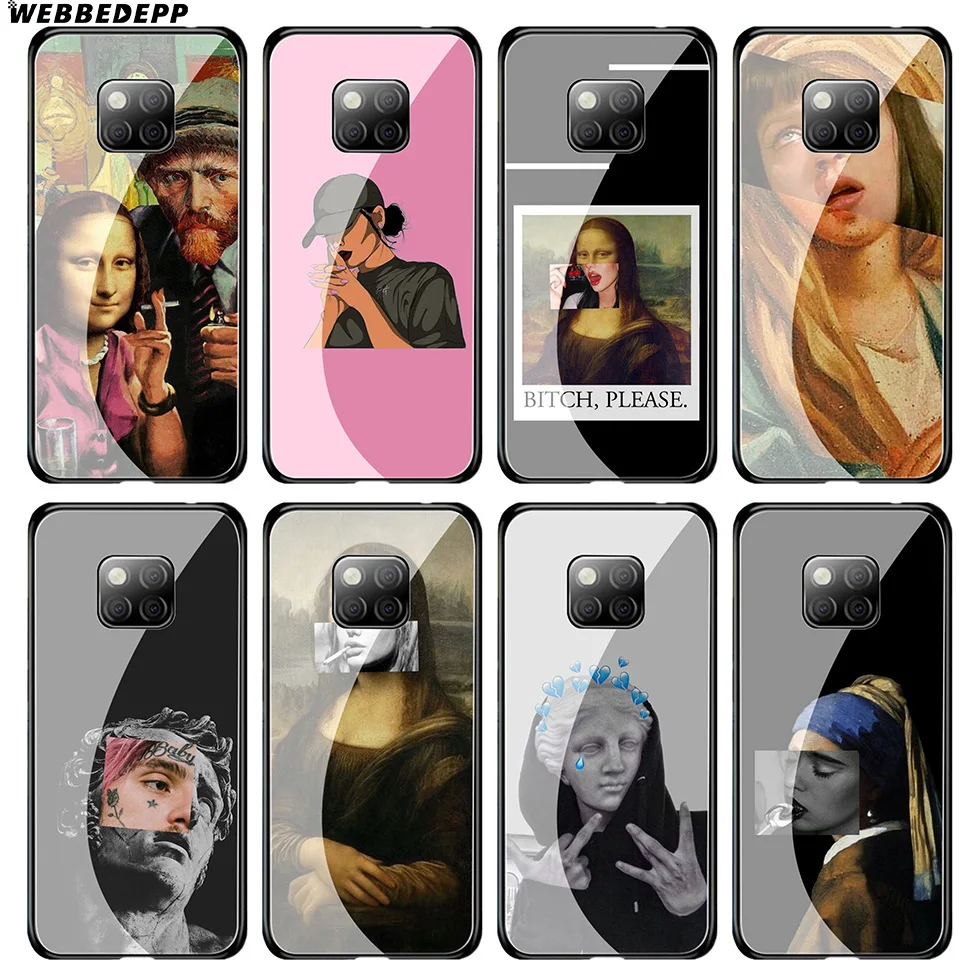 WEBBEDEPP Mona Lisa Van Gogh Tempered Glass Case for Huawei Mate 20 P20 P10 P Smart 2019 2018 &amp Honor 10 9 8X 7A Lite Pro |