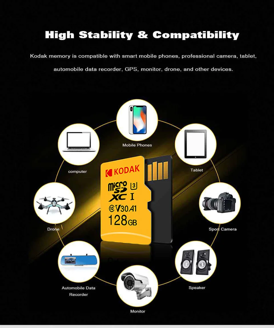 8gb micro sd card Original Kodak 512GB Micro SD Card Class 10 16G 32G 64GB U3 4K High Speed Cartao De Memoria Flash Memory TF128gb Mecard C10 1TB best memory card