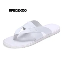 Повседневная надевать плоские мода белый Мужские сандалии кожаное лето мягкий домашние тапочки пляж обувь воды слайды дизайнер Шлепанцы