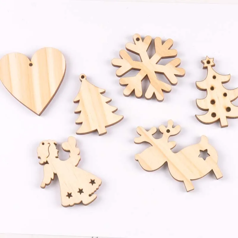 

5pcs+1m hemp rope Christmas Tree Ornament Wooden Hanging Pendants 5mm thickness Christmas tree Christmas Decorations for Home