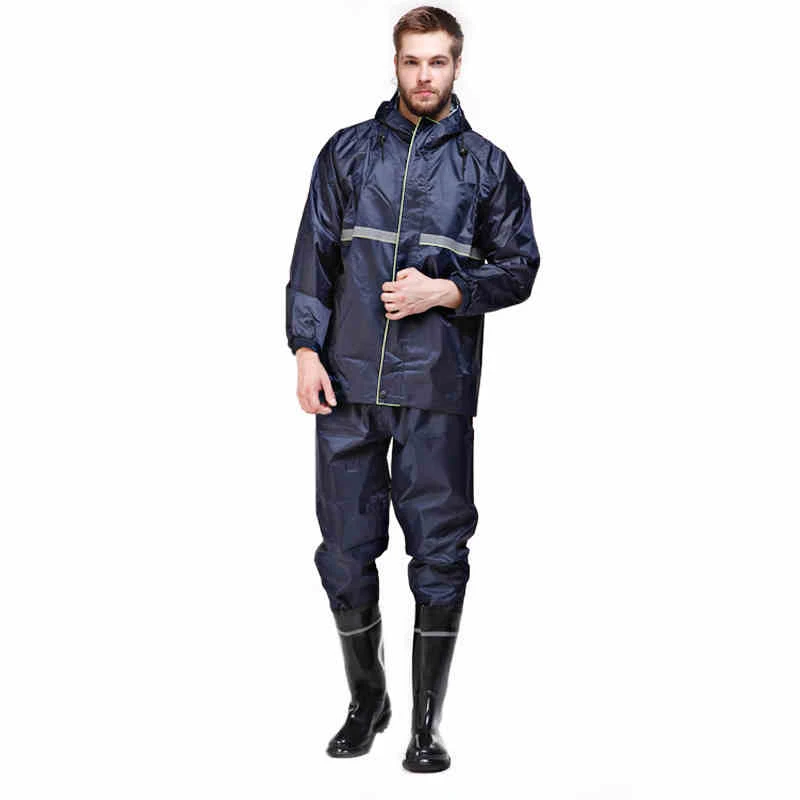 

Men Raincoat Sets Waterproof Hooded Working clothing With Reflective Strip Safety Outdoor Work Travel Rainwear Jacket + Pants