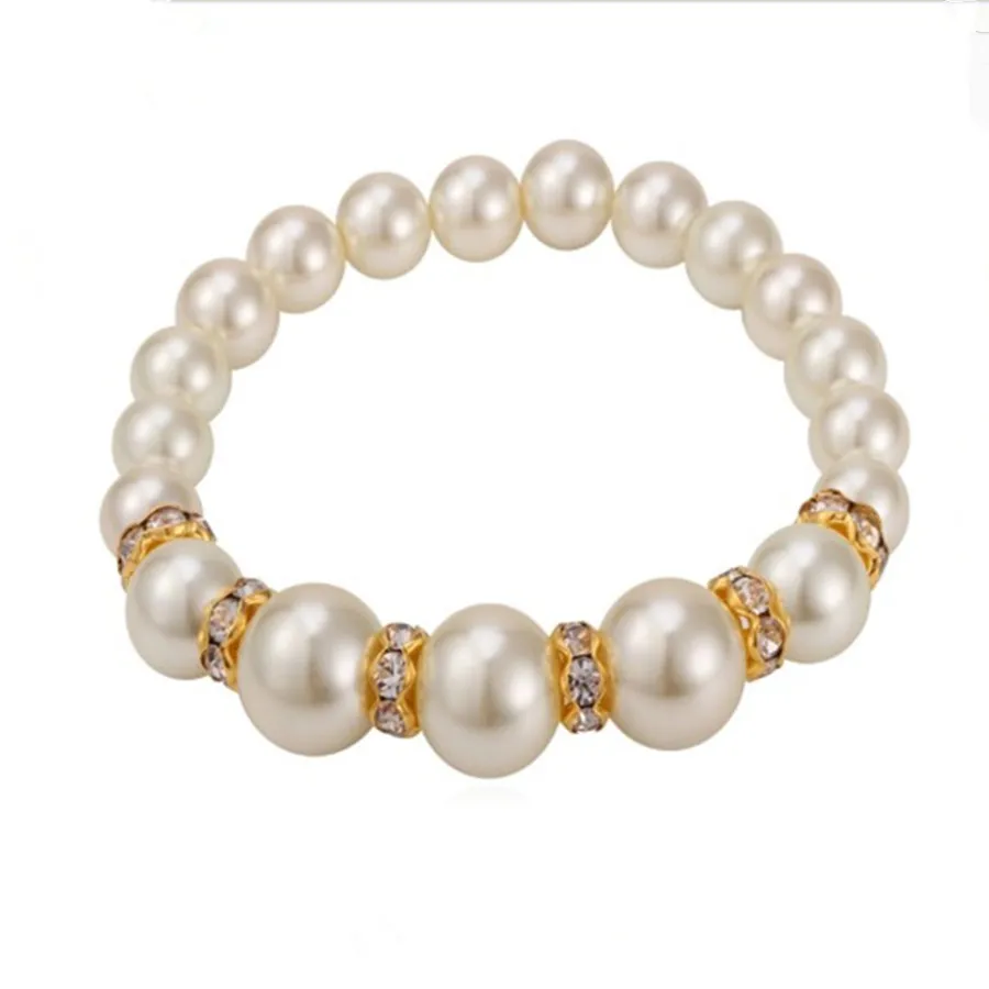 

New 10mm Simulated Pearl Jewelry Bracelet Fashion Wholesale Trendy Round Ball Pearl Spring Strand Bracelet For Women Free Gifts