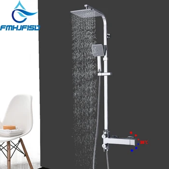 

FMHJFISD Wholesale And Retail Luxury Chrome Finish Rain Shower Faucet Set Thermostatic Valve Hand Sprayer Bathroom