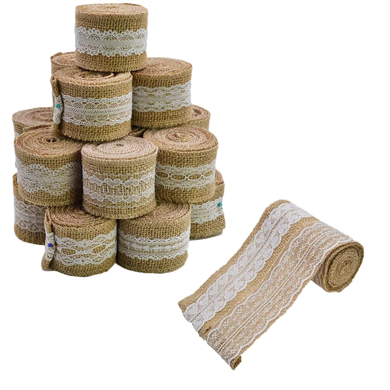 

5cm 2m Burlap jute Ribbons Hessian Lace Jute DIY Wrapper Packaging For Rustic Wedding Decoration Merry Christmas DIY Decor
