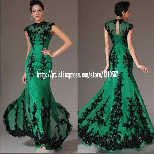 Emerald Green Dress Length Wedding Elegant Turtleneck Cap High Emerald Green Dress Length Wedding Elegant Turtleneck Cap High Quality Lace Lique Floor Evening Prom Dresses In From Weddings