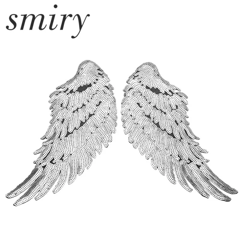 

Sequin Angel Wings Patch Feather Embroidered Fabric Applique Stick Clothes Bag Decorate Accessories DIY Patches Gold Silver Iron