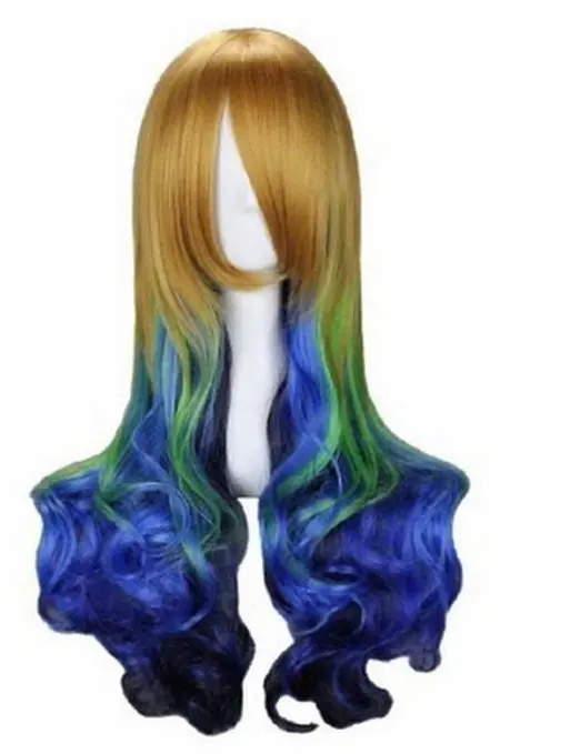 

26" Curly Gradient Blonde Green Blue Black Face Cut Lolita Cosplay Wig Anime Hallowmas Synthetic Hair Ombre Wig Pelucas Peruk