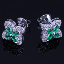 Сверкающие звезды зеленый кубический цирконий белый CZ 925 пробы серебряные серьги-гвоздики для женщин V0177