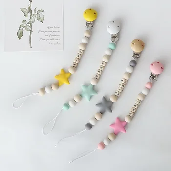 

DHL 50pcs Personalized Name Handmade Pacifier Clips Holder Chain Silicone Pacifier Chains Five Star Baby Teether Teething Chain
