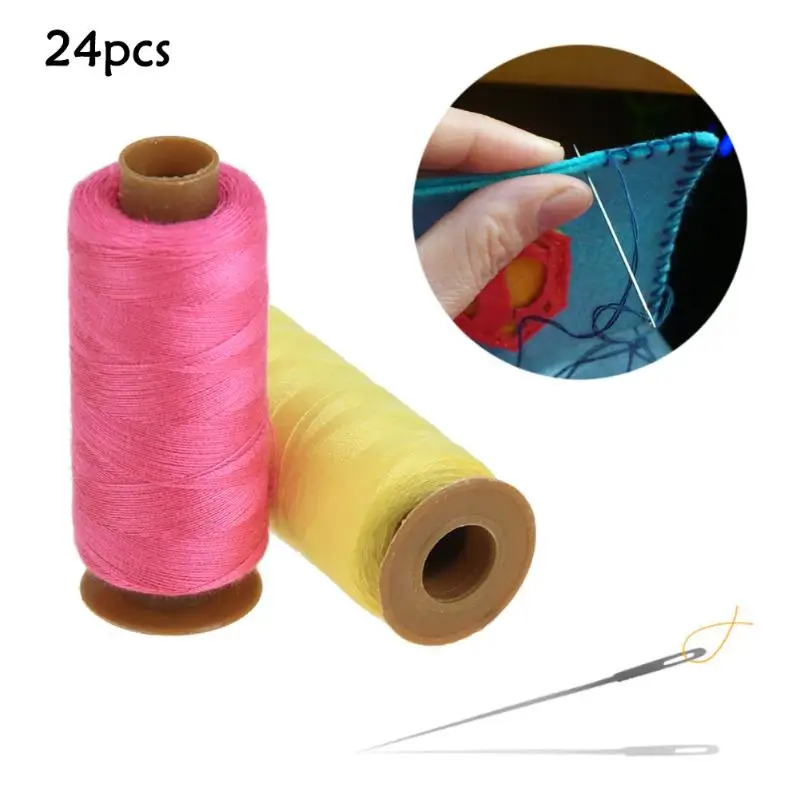 24 Pcs Polyester Spool Sewing Threads Mixed Colors Embroidery Thread