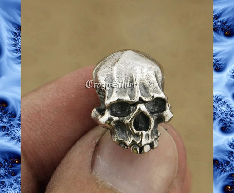 Cool Knight's Individuality Punk Rock Retro Skull Stud Earrings Men Solid 925 Sterling Silver TA40