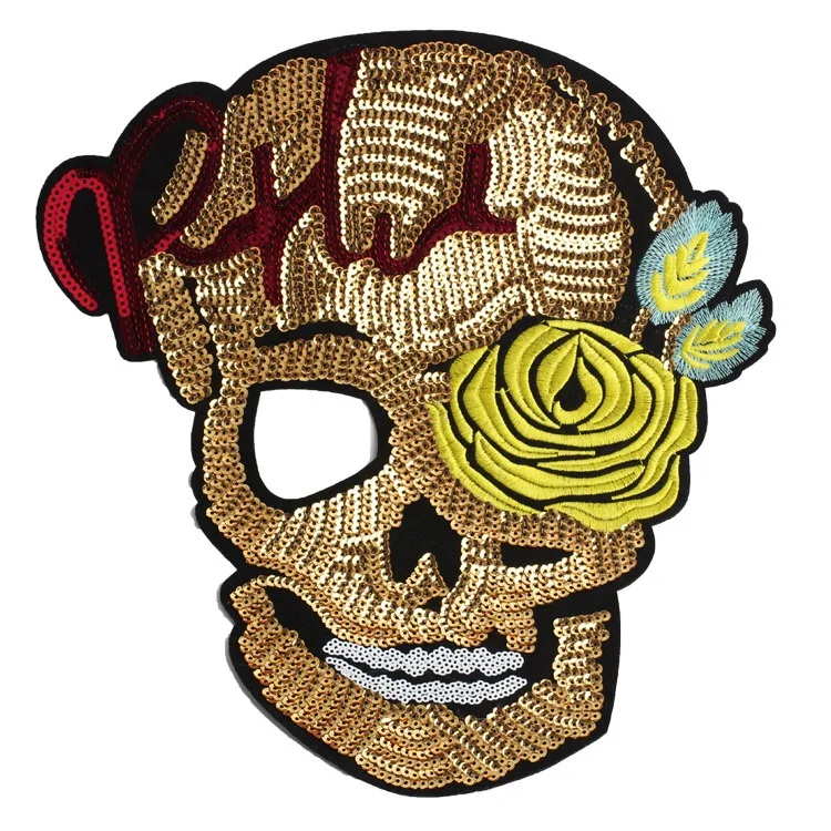 

1 PC New Arrival Sequins Skull Patches Skeleton Embroidered Patch for Clothes Big Motif Appliques Patch DIY Sewing Accessories