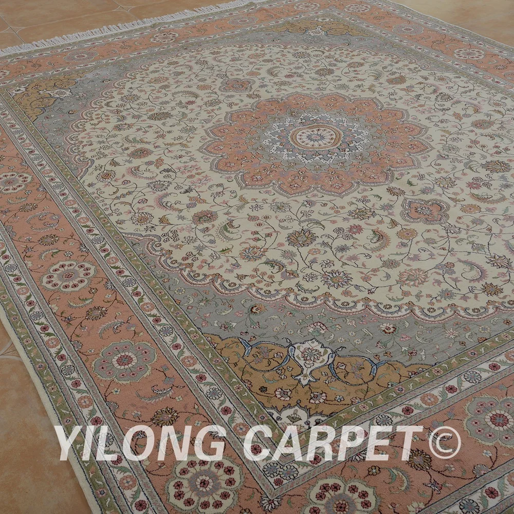 Yilong 8'x10' Vantage Тебриз ковер бежевый и розовый ковер Изысканный площадь шерсть восточные ковры(1347