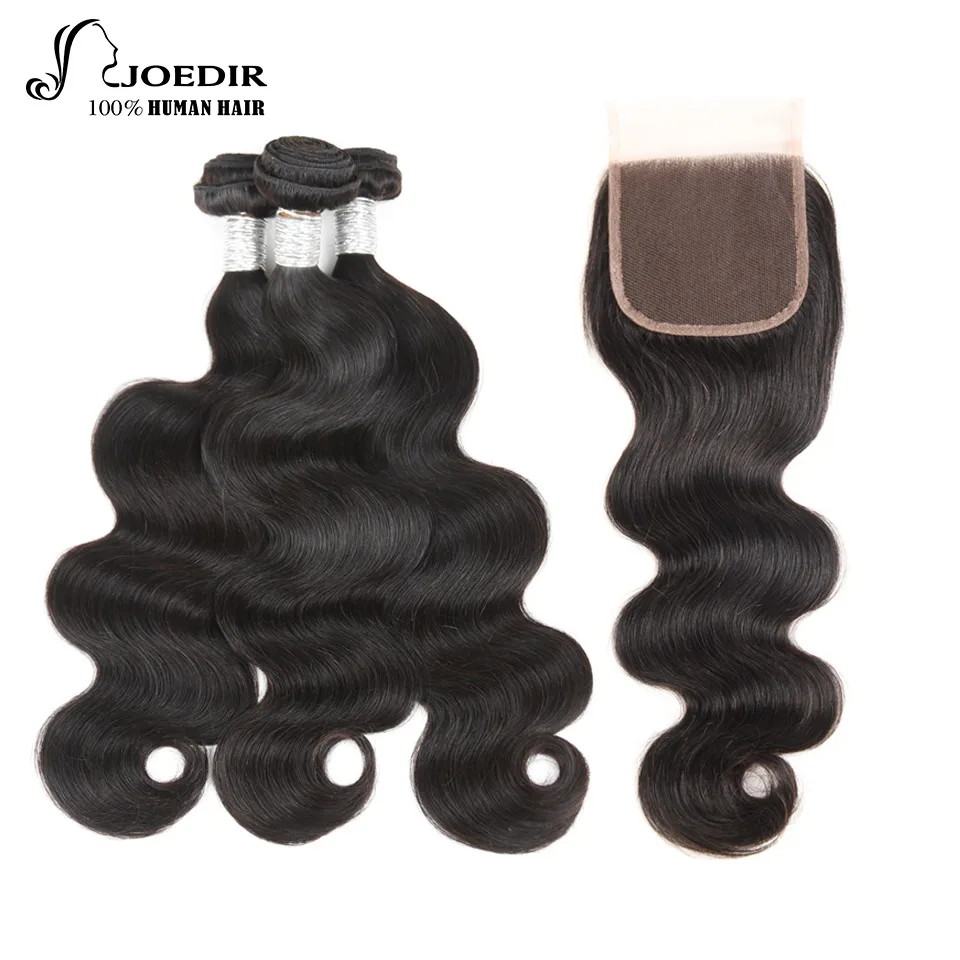 JOEDIR Hair Brazilian Body Wave Lace Closure Free Part 4 PCS Human Hair Bundles With Closure Swiss Lace non Remy Hair Extension JOEDIR Hair Brazilian Body Wave Lace Closure Free Part 4 PCS Human Hair Bundles With Closure Swiss Lace non Remy Hair Extension