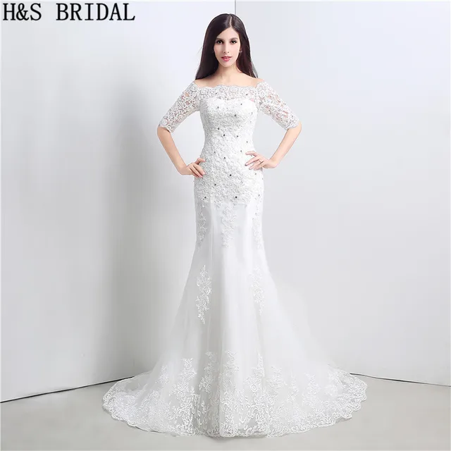 Short Sleeves Lace Mermaid Wedding Dresses Beaded Up Short Sleeves Lace Mermaid Wedding Dresses Beaded Up Dress Off Shoulder Gowns