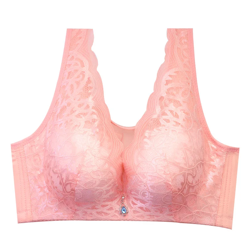 PINK Xianqifen, бюстгальтеры для женщин, сексуальное женское белье, кружевное нижнее белье, без косточек, большие размеры, бюстгальтер для девочек, глубокий v-образный вырез, нижнее белье, пуш-ап - Цвет: PINK