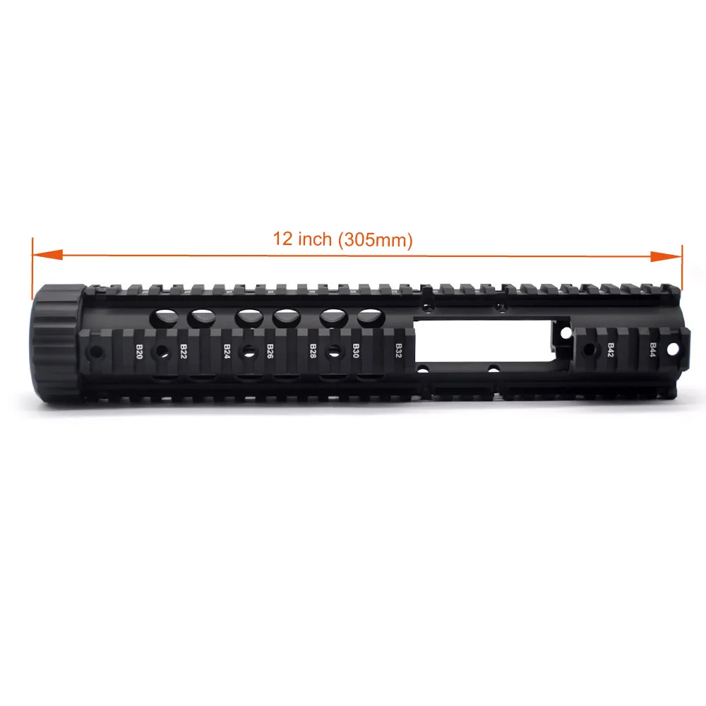 Уникальная система крепления TriRock Quad Rail Handguard длиной 1" дюймов, тяжелая, свободная, с анодированным покрытием Hole_Black. 223/AR-15