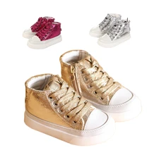 Children Shoes Девушка Мальчики Shoes Удобная Повседневная Bling Золота Дети Сапоги Дети Кроссовки Холст Shoes