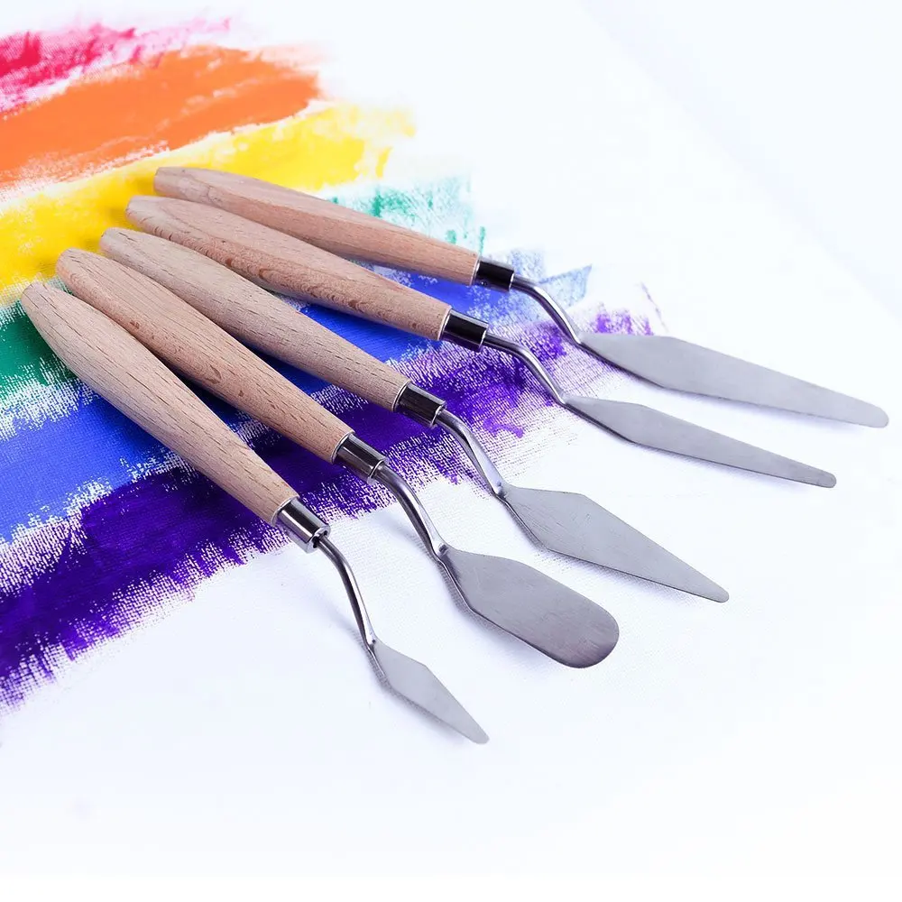 

5 pcs Stainless Steel Palette Knives Wood Handle Painting Knife Set for Oil Paint Mixing