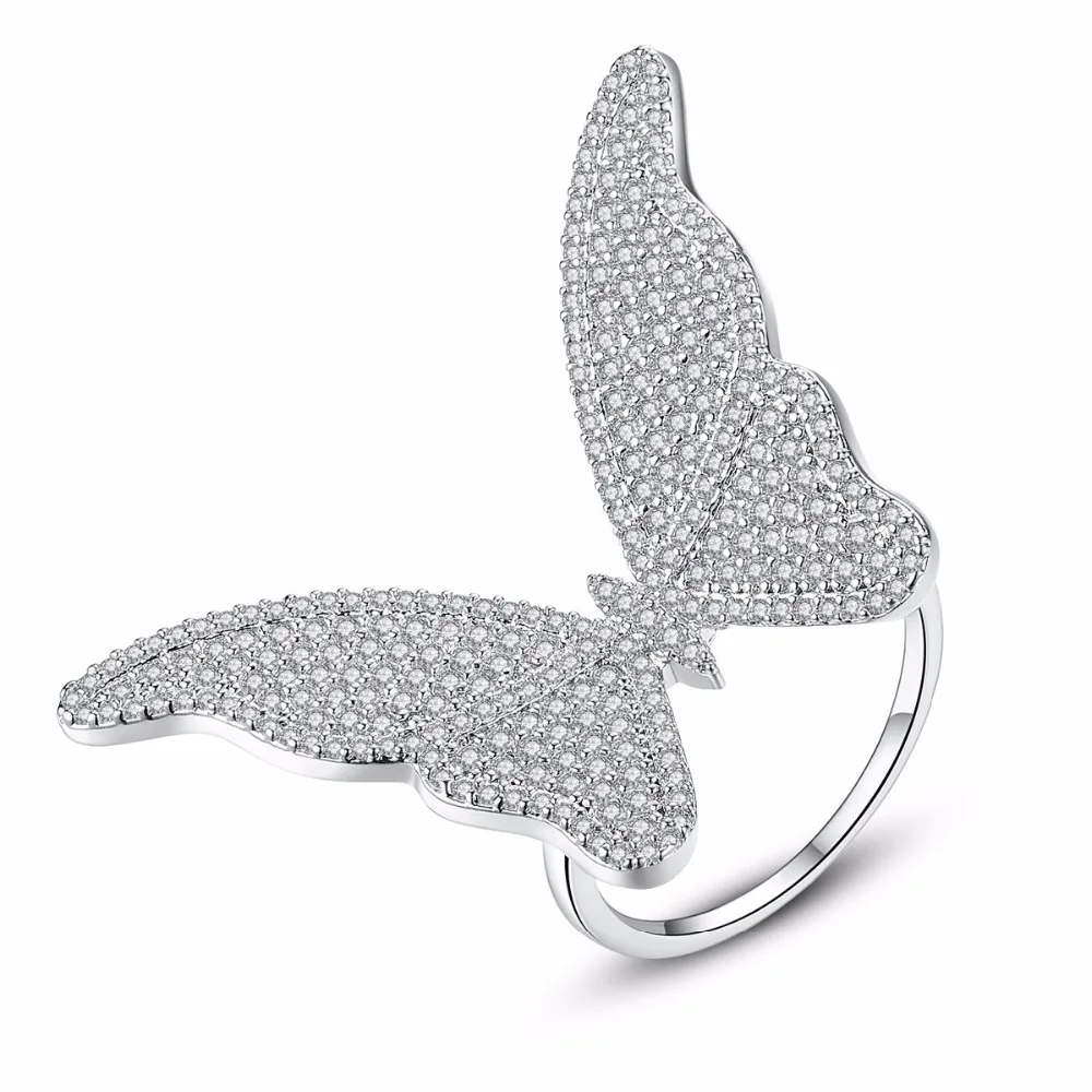 

Europe Fashion Creative AAA zircon butterfly new female ring Silver Color Luxury Jewelry zk50
