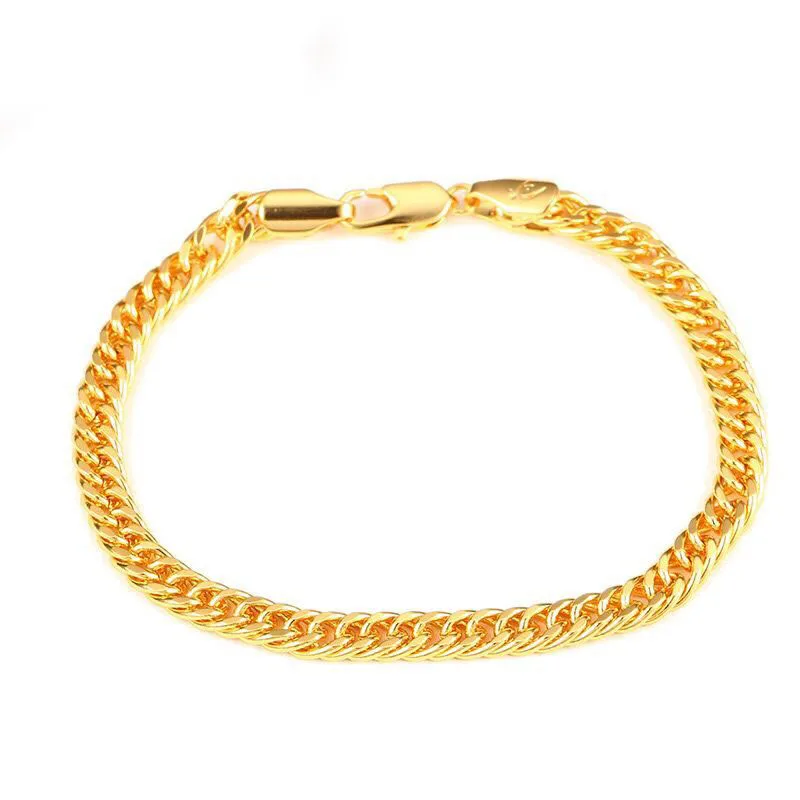 MxGxFam( 18 cm x 4.8 mm) Chain Bracelet Jewelry For Women Men 24 k Pure Gold Color Fashion Designs Allergy Free