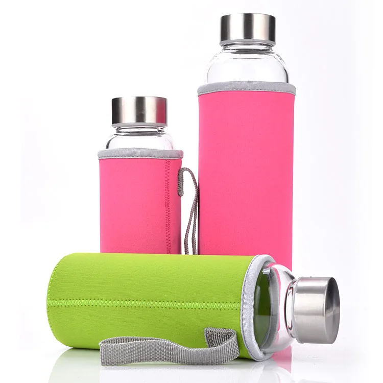 Стеклянная бутылка для воды с защитной сумкой 280 мл, 380 мл, 550 мл питьевой здоровый стеклянный чайник спортивные дорожные бутылки - Цвет: Розовый