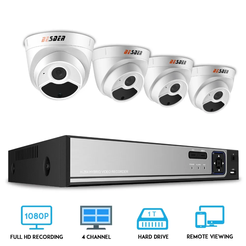 

BESDER 4CH 1080p HDMI CCTV System 48V POE NVR Kit 4pcs 2.0MP Dome IP Cameras IR Indoor Outdoor Video Surveillance CCTV Kit XMEye
