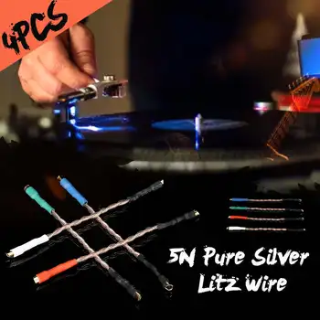 

4Pcs 5N Pure Silver Litz Headshell Lead Wires 1.2/1.3mm Pin cartridge Leadwires