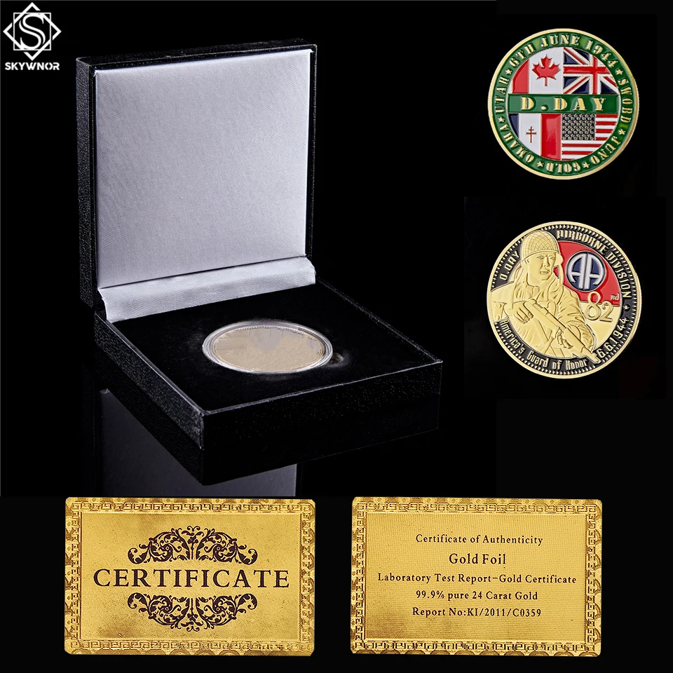 

1944.6.6 D Day WWII Normandy War Fight Commemorative Gold Challenge Coin W/ Luxury Box Display