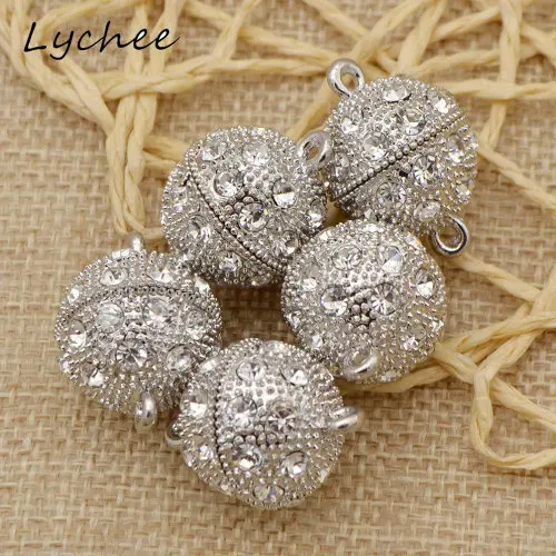 Lychee 5 шт. кристалл горный хрусталь проложить круглый шар Магнитная застежка сильный разъем закрытие DIY шитье ремесло кнопки одежды - Цвет: Silver 18mm