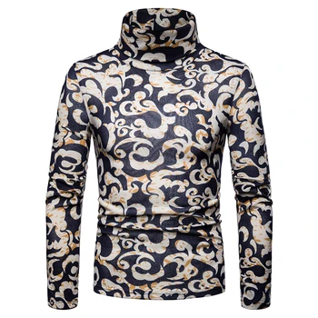 

Classical Printed Sweater Men Fleece Liner Men's Turtleneck Pullover Autumn Winter Warm pull homme Plus Size Fashion Knitwear