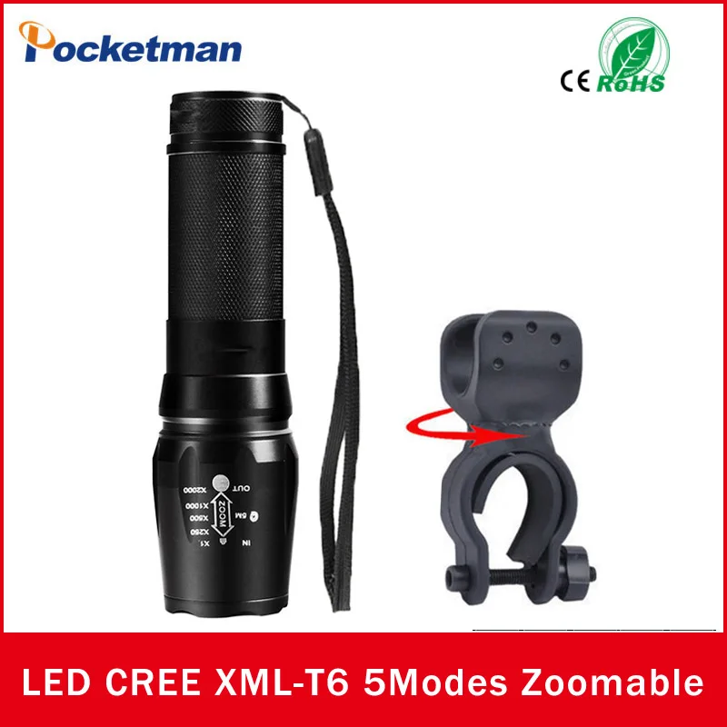 5 Modes E17 CREE XML T6 LED Flashlight Torch 3800LM Waterproof 18650 Zoomable Tactical Portable Light for Hunting Bicycle