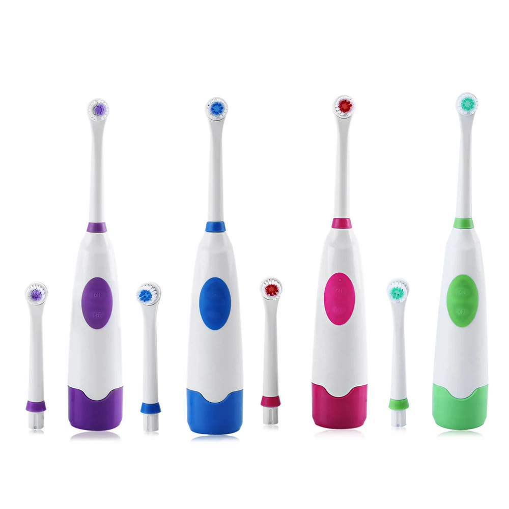  Oral Hygiene Dental Care Battery Operated Electric Toothbrush Waterproof with 2 Brush Heads Nozzles