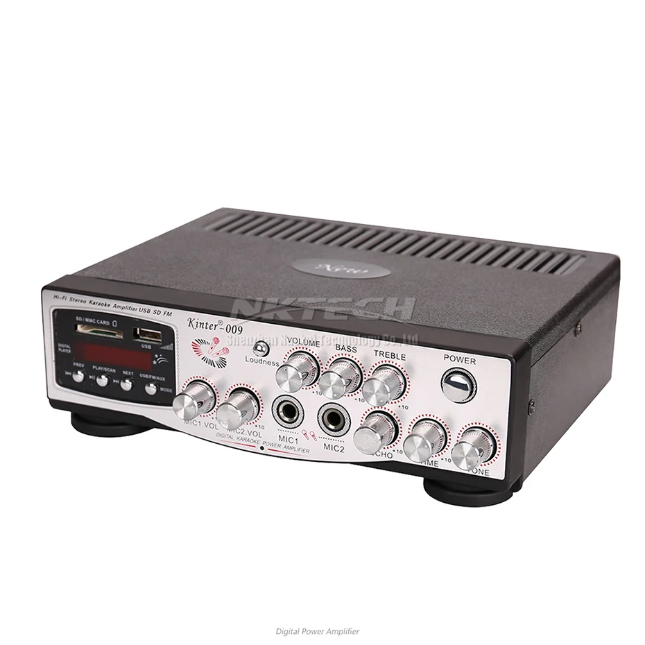 Автомобильный усилитель мощности Kinter-009 цифровой аудио плеер 2x30 Вт RMS HiFi стерео USB SD MP3 FM MIC1 MIC2 VOL тон караоке для эха времени