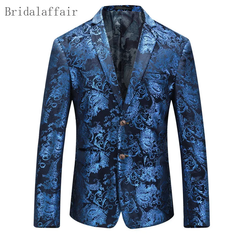 2017 Latest Coat Design Blue Decoration Mens Floral Blazer Exquisite
