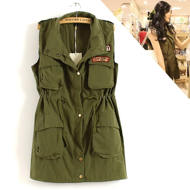 Navy Style Spring New 2014 Army Green Multi pockets Long Cargo Vest