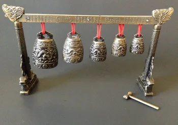 

Chinese Dynasty Vintage Old Musical Instruments Dragon Bronze Ornate Bells Set