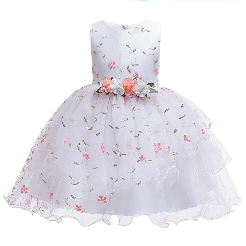 Детское вечернее платье принцессы для девочек на день рождения с цветочным узором; свадебное платье для девочек; костюм для выступлений на фортепиано - Цвет: pink
