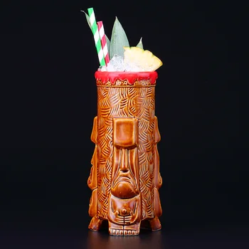 

Trilateral idol 540ml Hawaii Tiki Mugs Cocktail Cup Beer Beverage Mug Wine Mug Ceramic Easter Islander Tiki Mug Bar Tool
