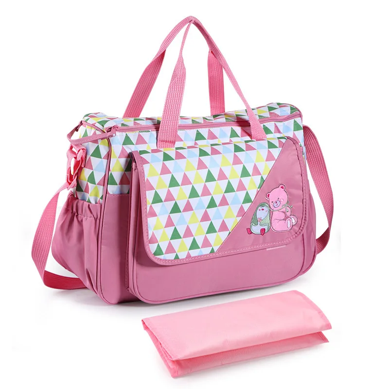 pink colour Детская сумка для пеленок из полиэфира многофункциональная мультяшная печать сменная пеленка подгузник сумки - Цвет: pink colour