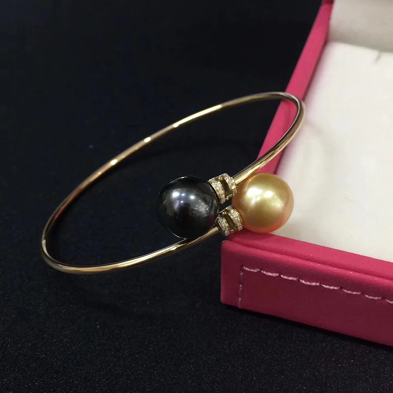 18K Gold AU 750 diamond natural black golden pearls bangles for women girls lover Mum SL18K1006 (1)