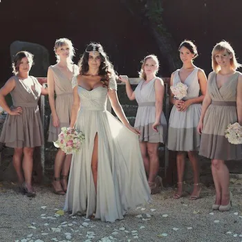 

Romantic Short Sleeve Beacd Wedding Dress 2016 Hot Sale Gray Beading Chiffon Boho Vestido De Noiva
