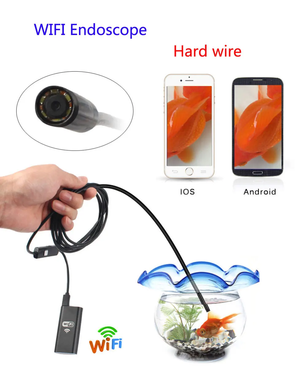 Wifi Endoscope Hard wire 8mm Lens 6 LED Waterproof IP67 Endoscope