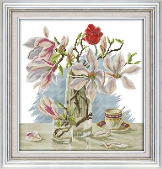 

Magnolia flower Printing pattern Cross Stitch Kits Chinese Embroidery Needlework DMC Counted Home Decor Cross-stitch set Gifts