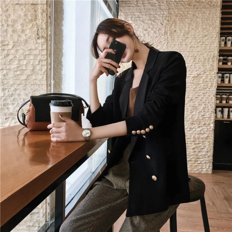 

Fashion blazer pioneer black new style double-breasted temperament commute loose long paragraph small suit jacket female