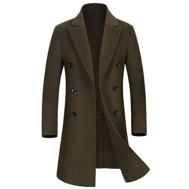 Высокое качество Мужская мода двусторонний шерстяной Тренч пальто куртка мужская Повседневная шерстяные пальто шерсть Мужская ветровка - Цвет: Зеленый