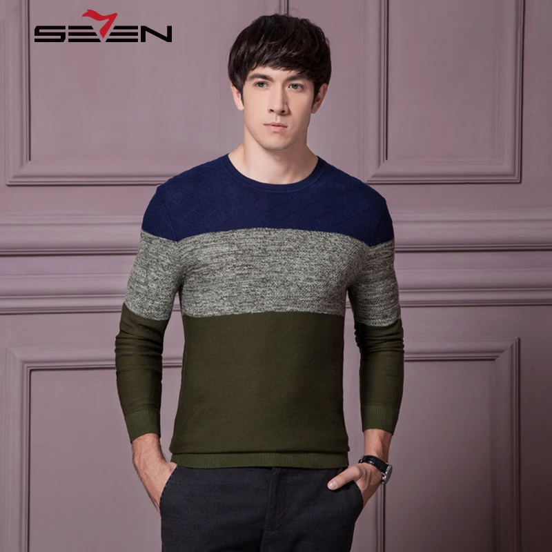 Seven7 High Quality Mens Contrast Colored Sweaters Pullover Casual
