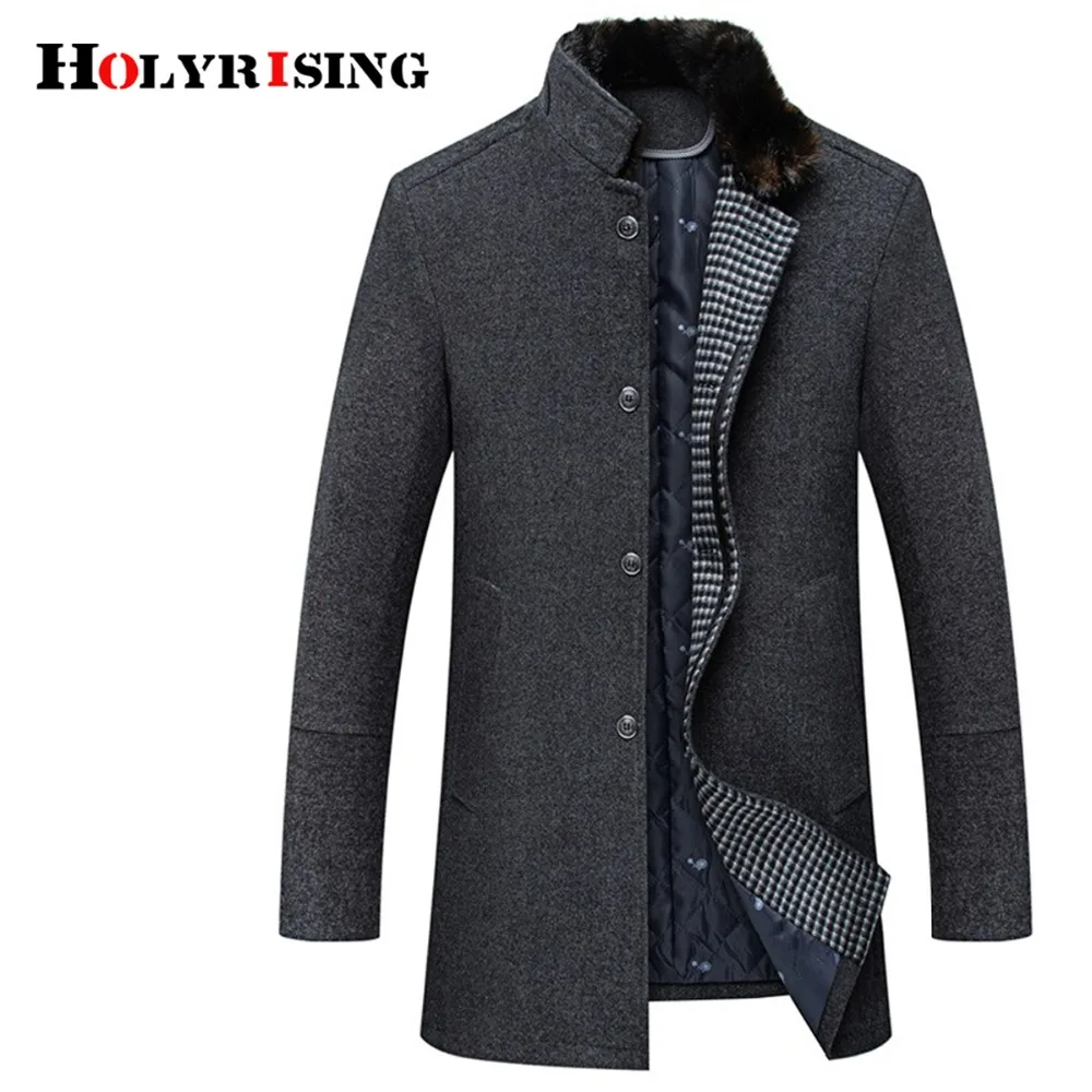 Holyrising Men Manteau Homme Wool Coat Casual Stand Collar Woolen Coats ...